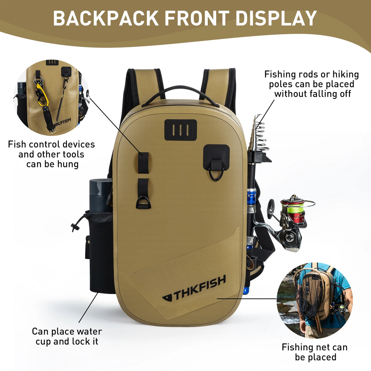 Waterproof Fishing Backpack Brown Multi-purpose Fishing Tackle Bag Fishing Lures Storage Bags Outdoor Cycling Hiking Backpacks