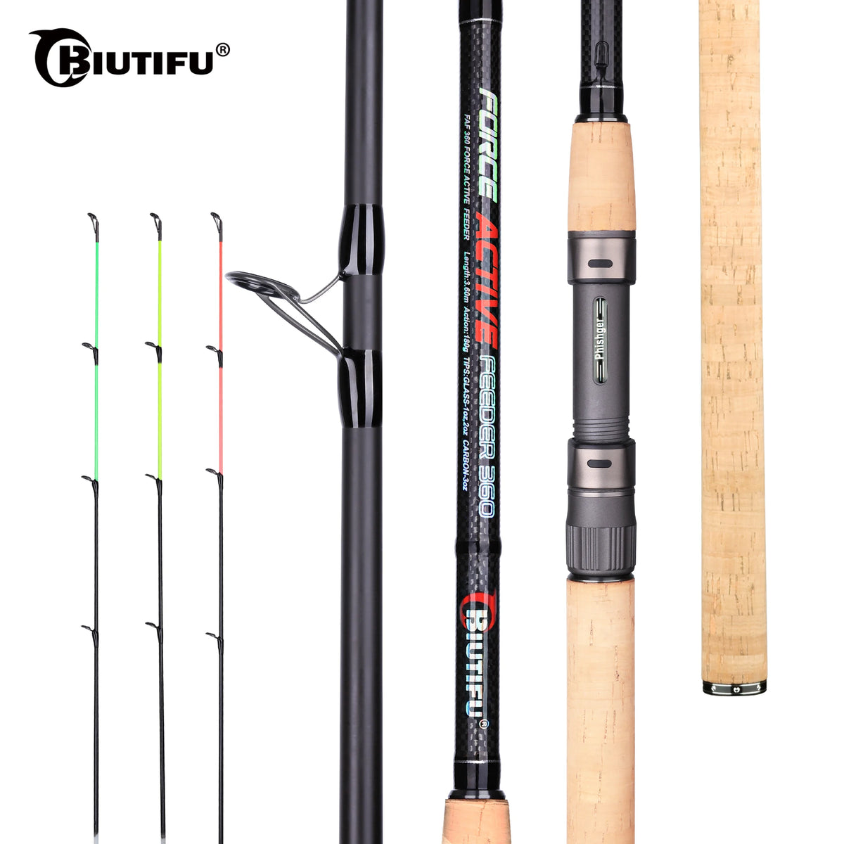 BIUTIFU Carp Feeder Fishing Rods 3.0m 3.6m 3.9m 3Tips Casting Weight 120g 150g 200g Carbon Fiber Spinning Pole Freshwater Sea