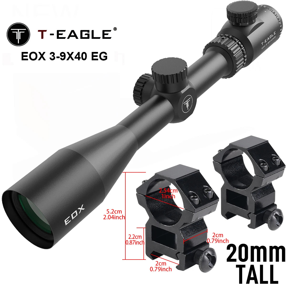 EOX 3-9X40 EG Red Green Illuminated Optical Scope for Hunting Tactical T-EAGLE Scopes 3-9X Magnify Telescope Aim Accessory