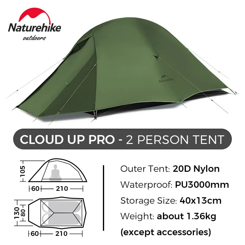 Naturehike Cloud Up Pro 1 2 3 Person Tent Outdoor Camping Tent Ultralight Waterproof Tent Free Standing Hiking Backpacking Tent