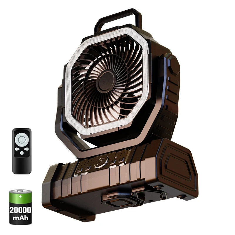 20000mAh Battery Operated Fan Portable Rechargeable Desk/Camping Fan with LED Light and Hook Outdoor Fan for Tent Car Trip