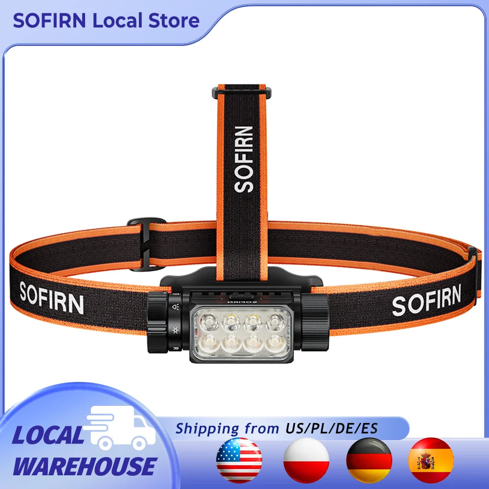 SOFIRN HS23 Headlamp Hight Power LED 21700 Battery 3320LM 4 Light Mode Flashlight Type-C 192M Beam Distance With Red Light