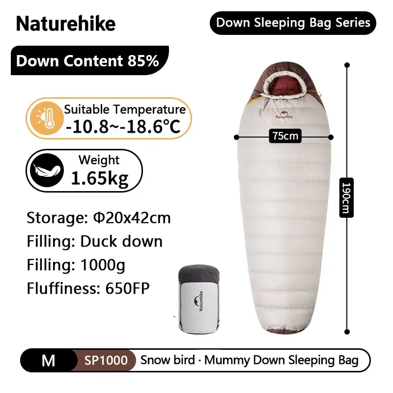 Naturehike Snowbird Duck Down Mummy Sleeping Bag 4 Seasons Lightweight Portable Outdoor Professional Camping Winter Unisex Adult