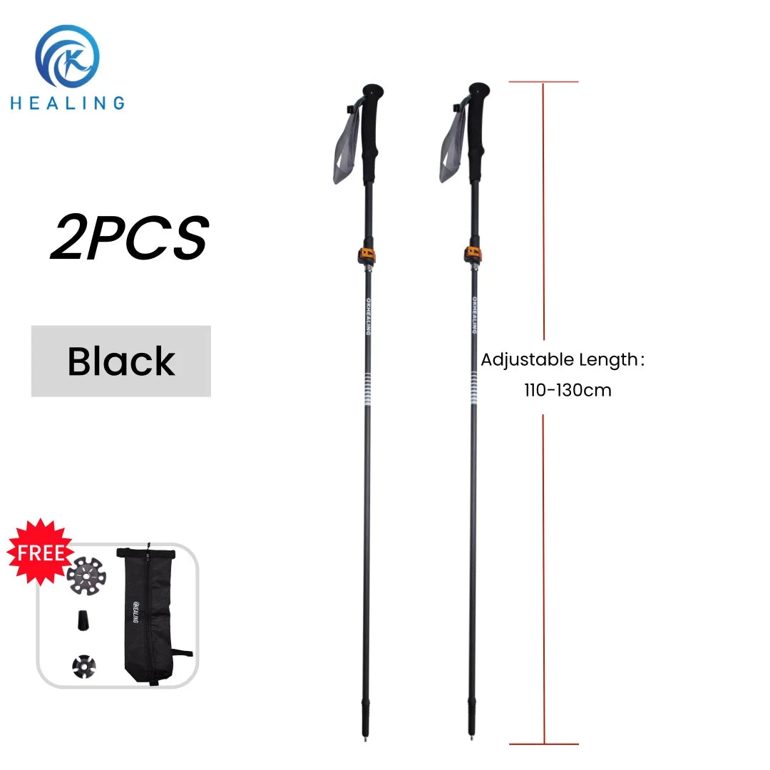 2026 New Carbon Fiber Folding Trekking Poles Ultralight Adjustable Length Quick Lock Walking Sticks for Hiking Camping Travel