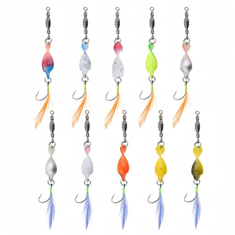 10/5PCS Twisted Metal Fishing Lures Spinner Hard Baits 360 Degree Rotating Spoon Lures Feather Metal Jigs Fishing Accessories