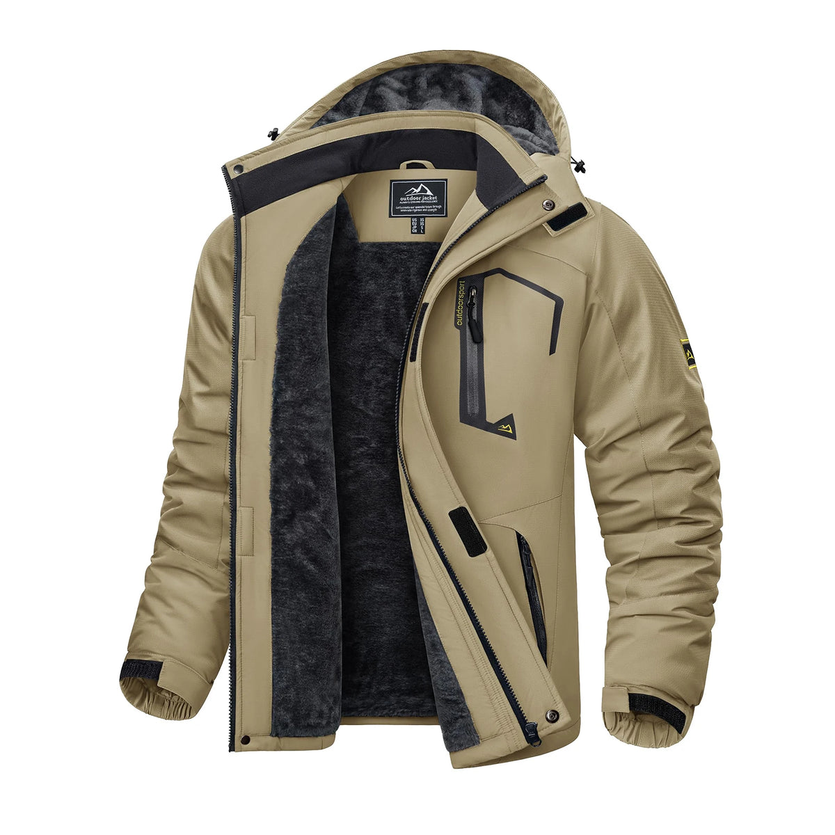KEFITEVD Winter Ski Jacket Men's Warm Fleece Lined Jackets Water Resistant Heavyweight Coats Outdoor Hiking Camping Windbreaker