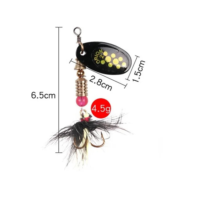 1pcs/lot Rotating Spinner Fishing Lure 3.5g/4.5g/7g/9g/12g Spoon Sequins Metal Hard Bait Wobblers Bass Pesca With Feather Hooks