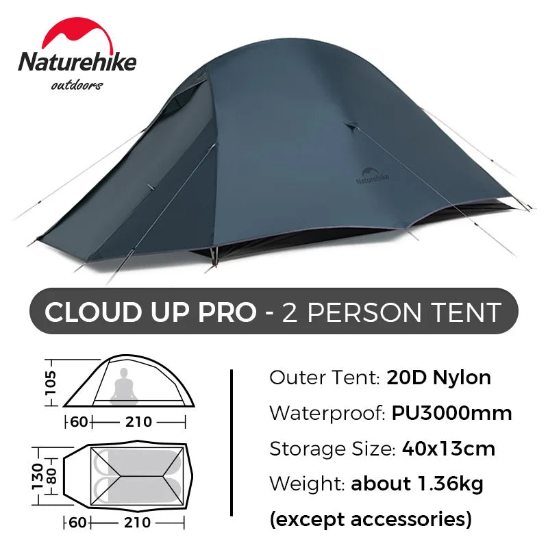 Naturehike Cloud Up Pro 1 2 3 Person Tent Outdoor Camping Tent Ultralight Waterproof Tent Free Standing Hiking Backpacking Tent