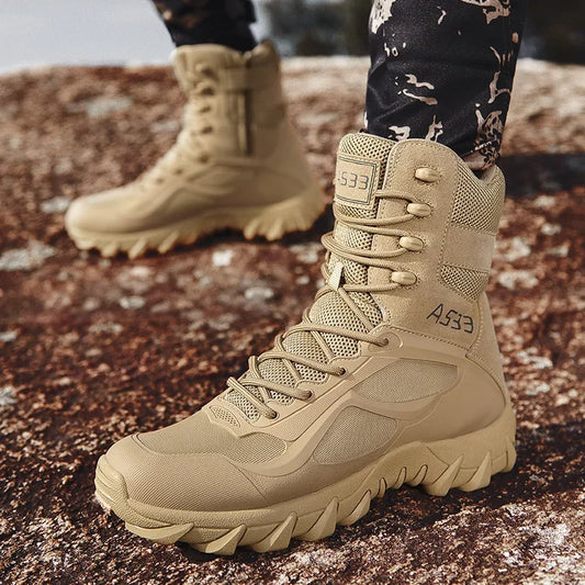 Classic Men's Ankle Boots 2025 Men's Desert Black Combat Boots Outdoor Waterproof New Men's Hiking Boots, Work Thick Soled Shoes