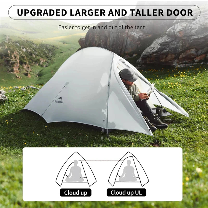 Naturehike Cloud Up UL Tent Ultralight 1-2 Person 15D Nylon Waterproof Camping Single Double Backpacking Hiking Tent with Mat