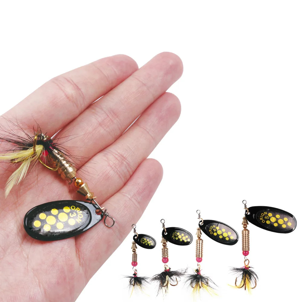 1pcs/lot Rotating Spinner Fishing Lure 3.5g/4.5g/7g/9g/12g Spoon Sequins Metal Hard Bait Wobblers Bass Pesca With Feather Hooks