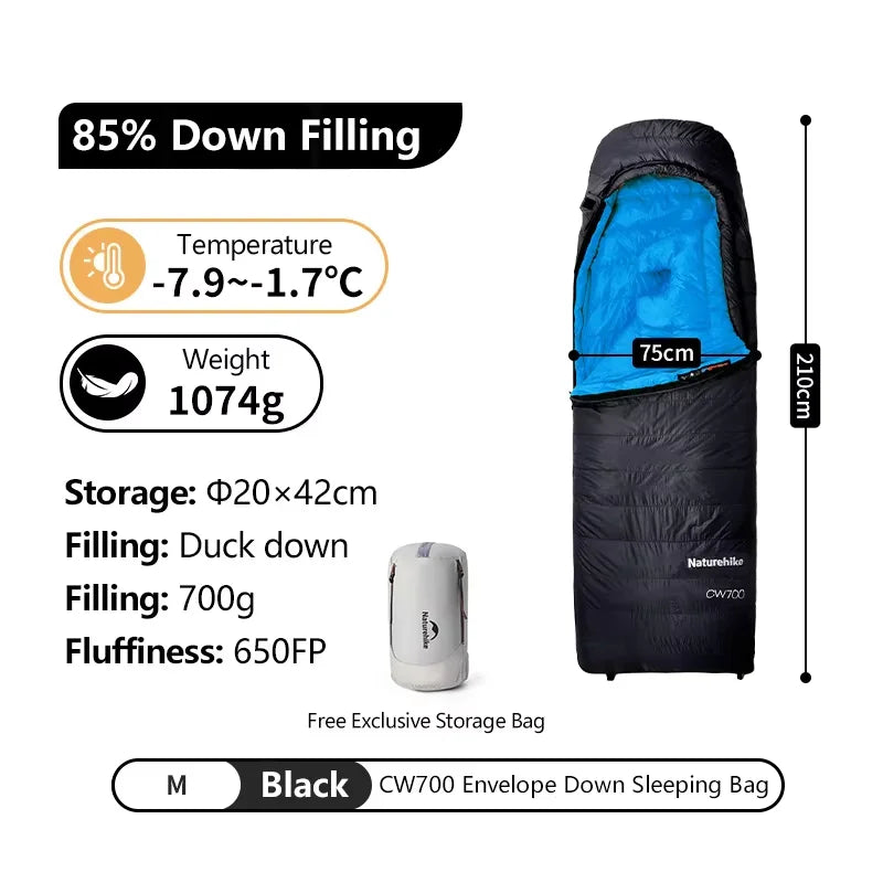 Naturehike CW400 CW700 Sleeping Bag Lightweight Duck Down Winter Thick Warm Ultralight Outdoor Hiking Camping Travel Equipment