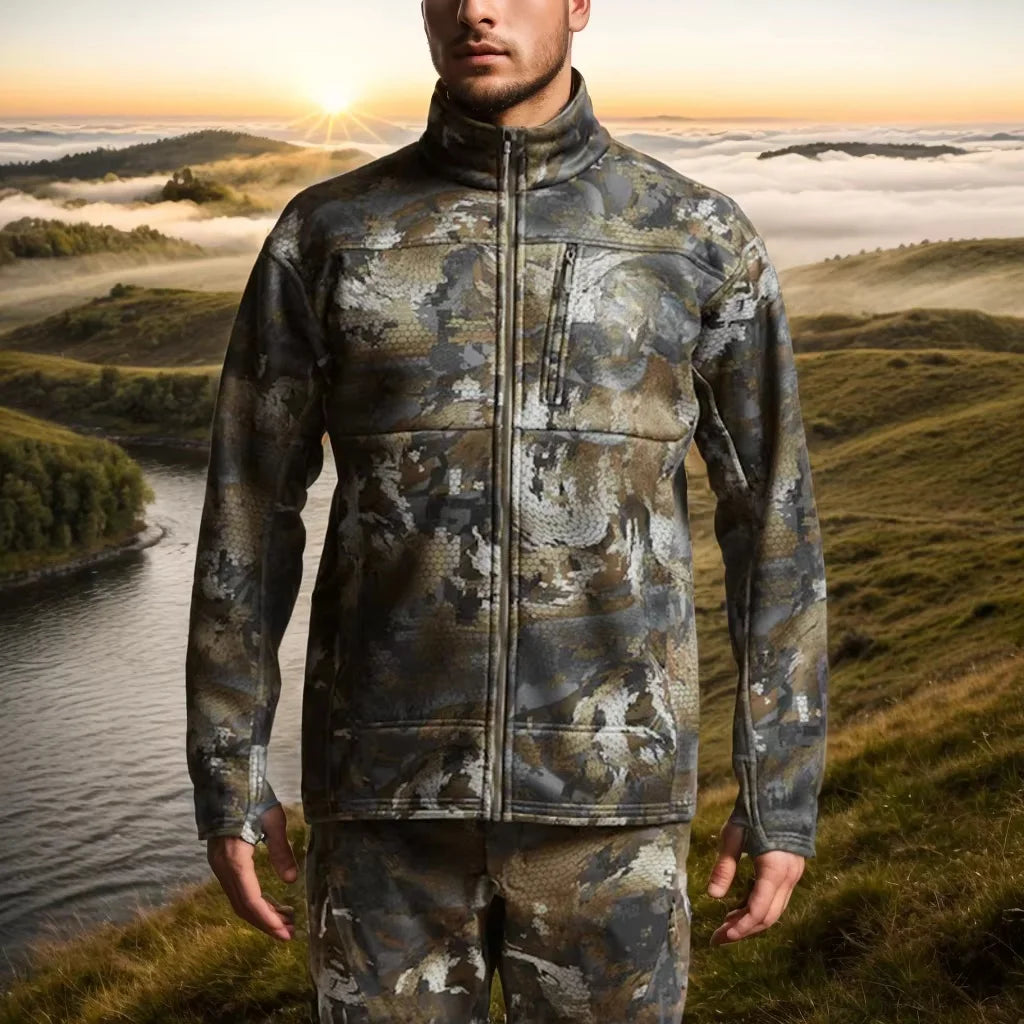 Men's Traverse Jacket 3-Layer Film Stand Collar Composite Polar Fleece Outdoor Camouflage Hunting Wear Fishing Jacket