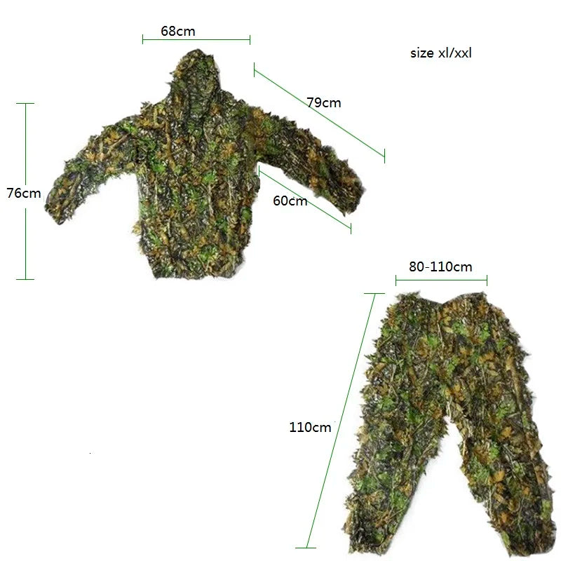 Men Women Kids Outdoor Ghillie Suit Camouflage Clothes Jungle Suit CS Training Leaves Clothing Hunting Suit Pants Hooded Jacket