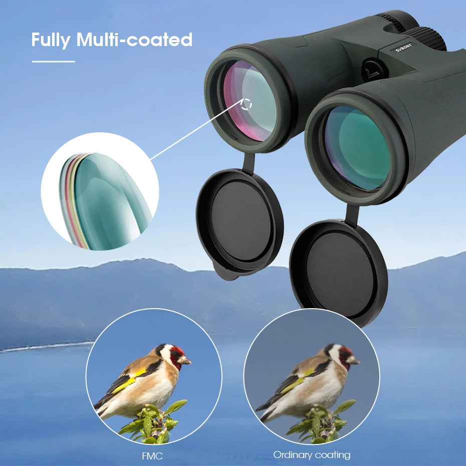 Svbony SA203 12x50 Binoculars  IPX7 PPS FMC Bak4 Portable Neckband Twist‑Up Eyecups for Outdoors Free Binocular Tripod Adapter