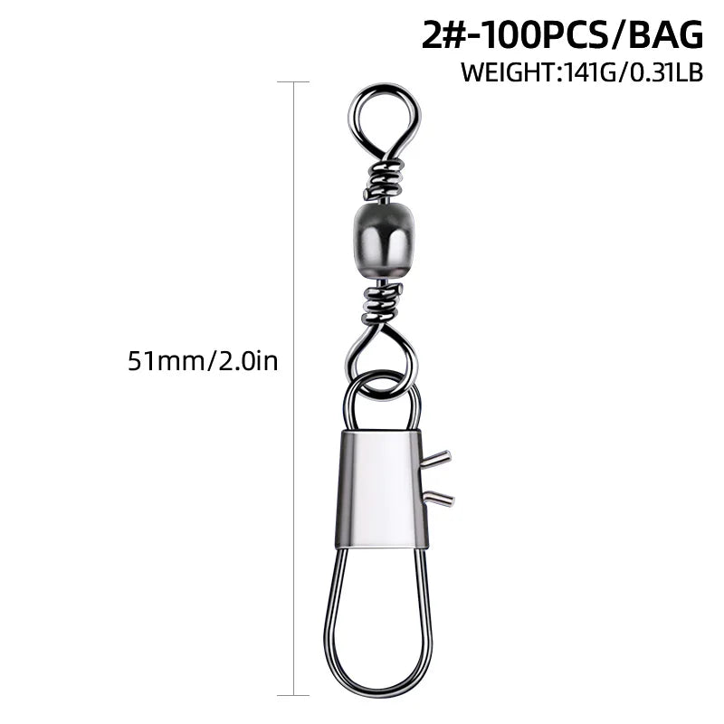 100pcs/lot Fishing Connector Bearing Rolling Swivel Snap Fishhook Lure Connector Tackle Accessories ﻿