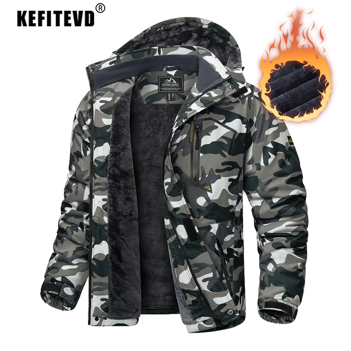 KEFITEVD Winter Ski Jacket Men's Warm Fleece Lined Jackets Water Resistant Heavyweight Coats Outdoor Hiking Camping Windbreaker