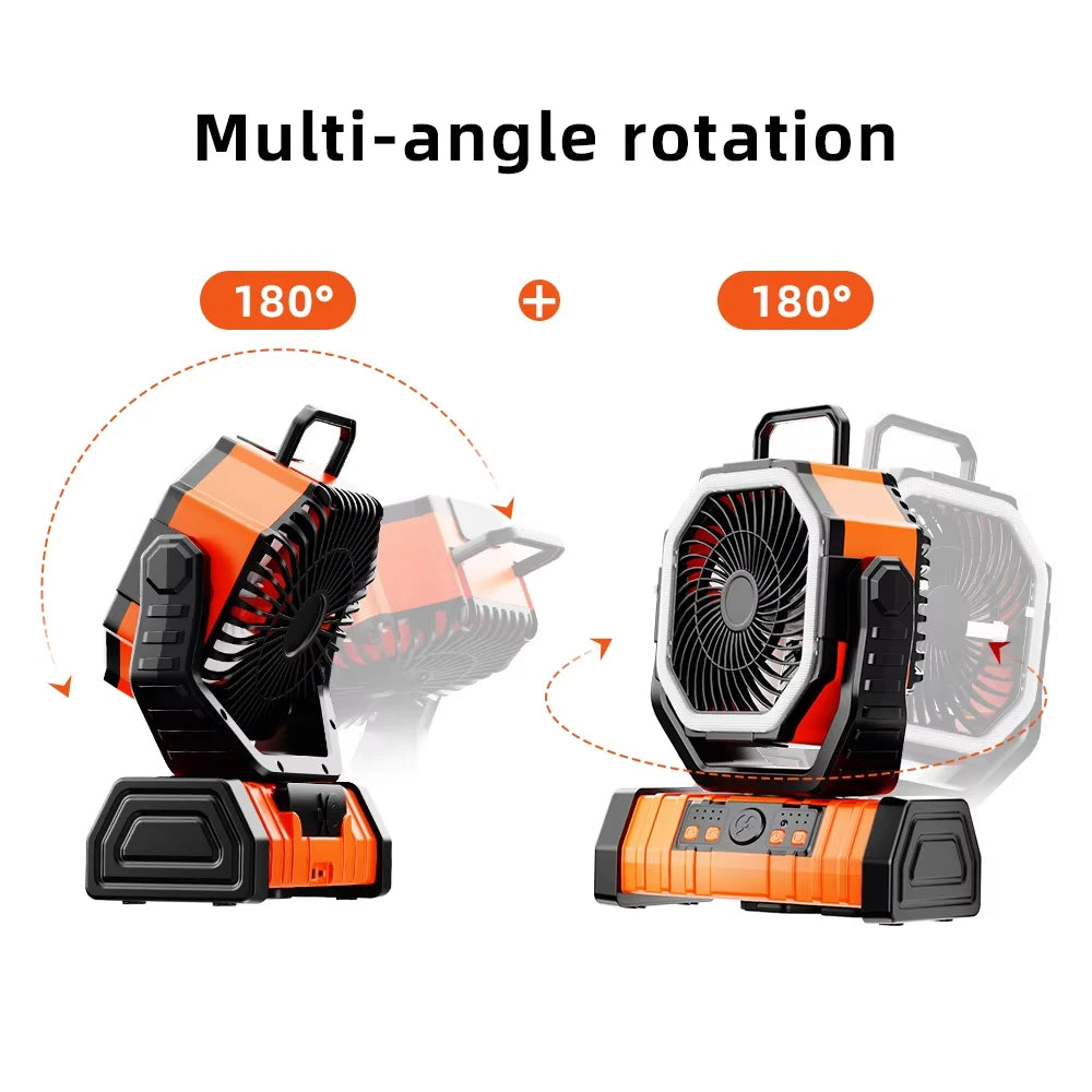 20000mAh Battery Operated Fan Portable Rechargeable Desk/Camping Fan with LED Light and Hook Outdoor Fan for Tent Car Trip