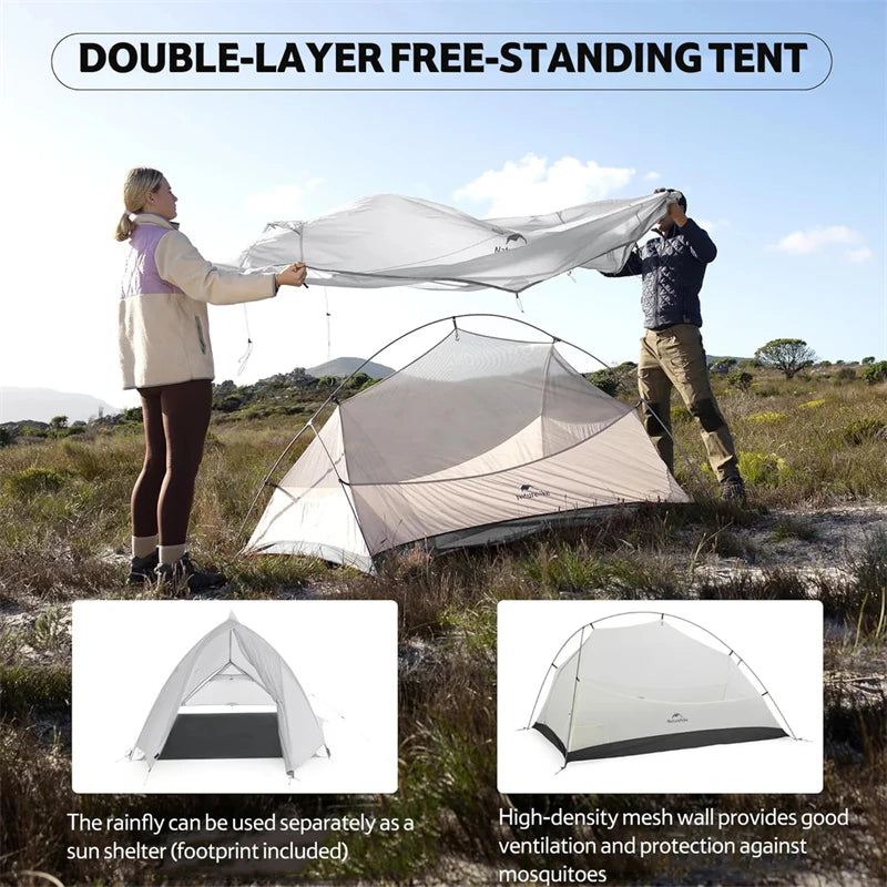 Naturehike Cloud Up UL Tent Ultralight 1-2 Person 15D Nylon Waterproof Camping Single Double Backpacking Hiking Tent with Mat