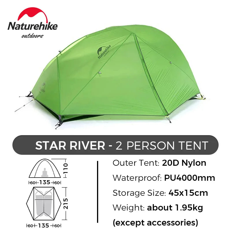 Naturehike Star River 2 Person Backpacking Tent Double Layer Ultralight Camping Hiking Tent Outdoor Travel Beach Tent with Mat
