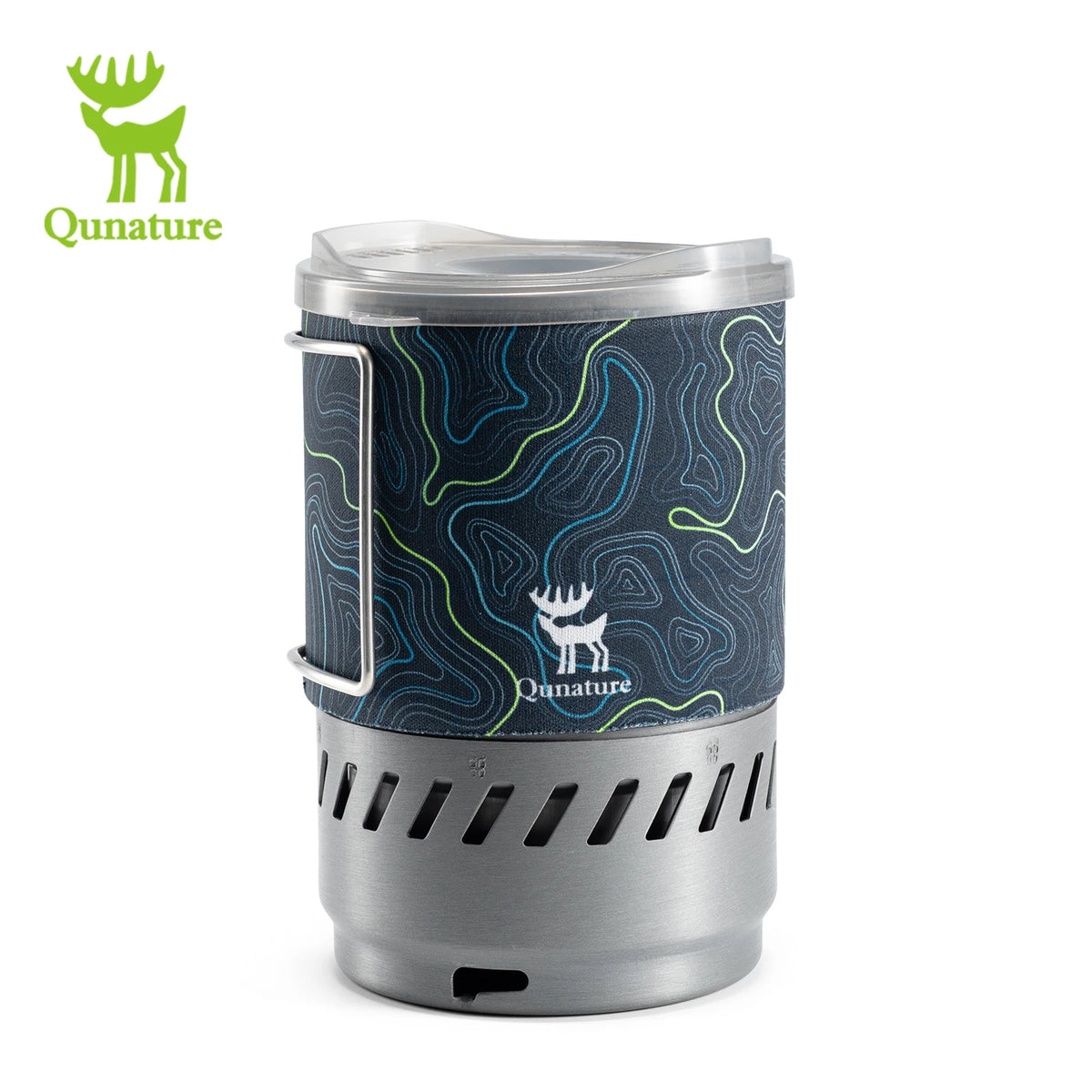 Qunature Outdoor Gas Stove Pot Cooking System Portable 600ml Lightweight Integrated Heat Hiking Gas Cooker Foldable Handle