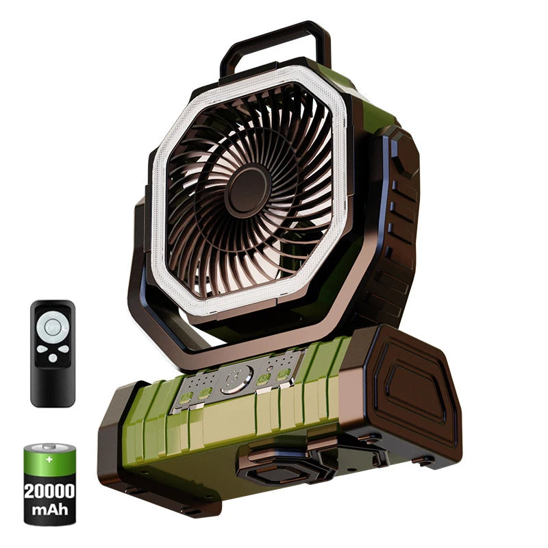 20000mAh Battery Operated Fan Portable Rechargeable Desk/Camping Fan with LED Light and Hook Outdoor Fan for Tent Car Trip
