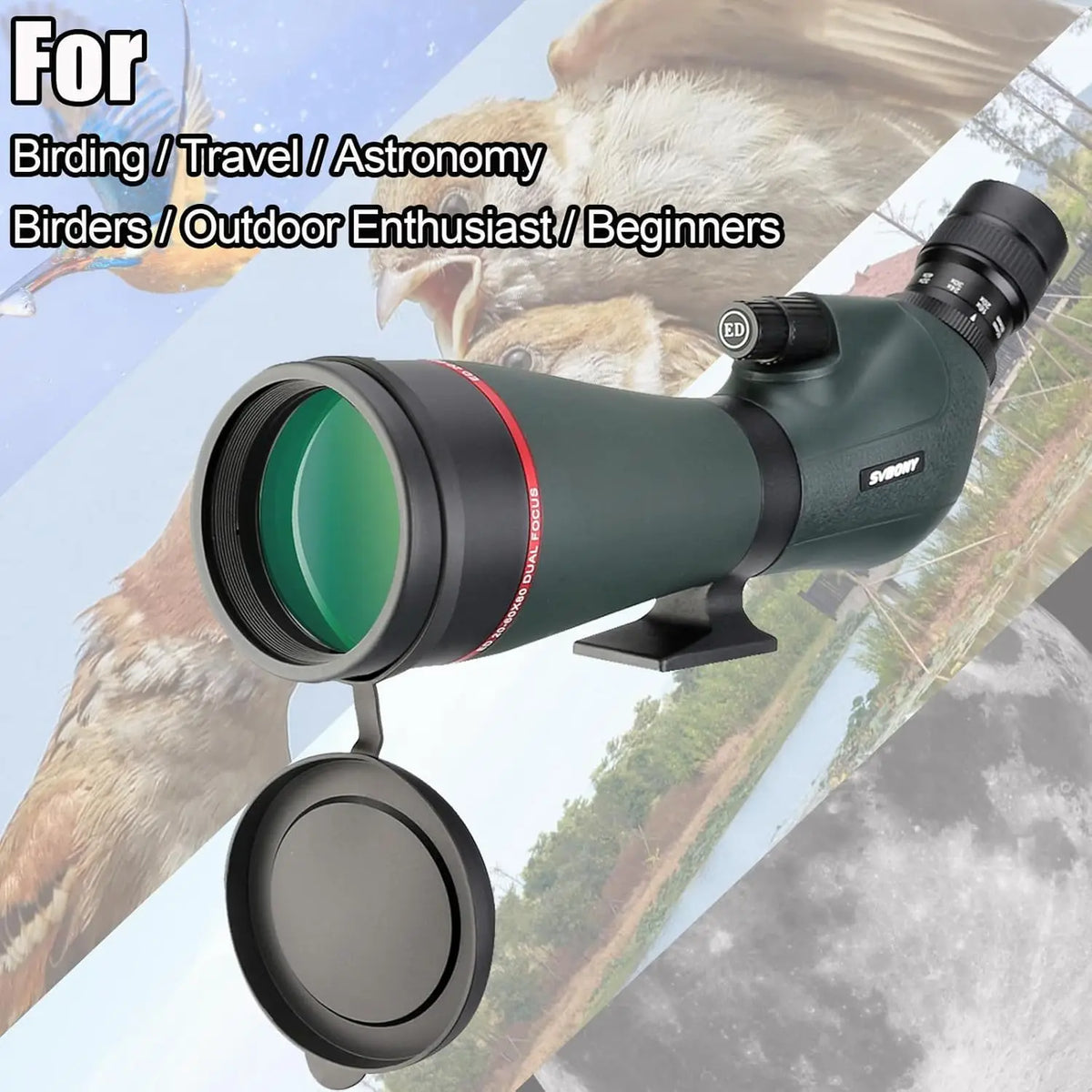 Svbony Telescope SV406/SV406P ED Spotting Scope 20-60x80/25-75X100/16-48X65 Dual Focus IPX7 Waterproof for BirdWatching Archery