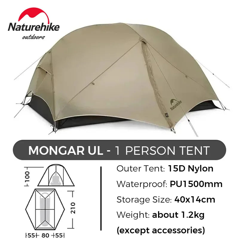 Naturehike Mongar UL/PRO 1 2 3 Person Tent Ultralight Waterproof Backpacking Tent Outdoor Portable Hiking Camping Sunshade