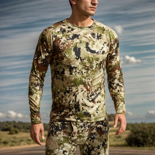 Men's Camo Long Sleeve Pullover T-Shirt Quick Drying Antibacterial Hunting Fishing Sweatshirt