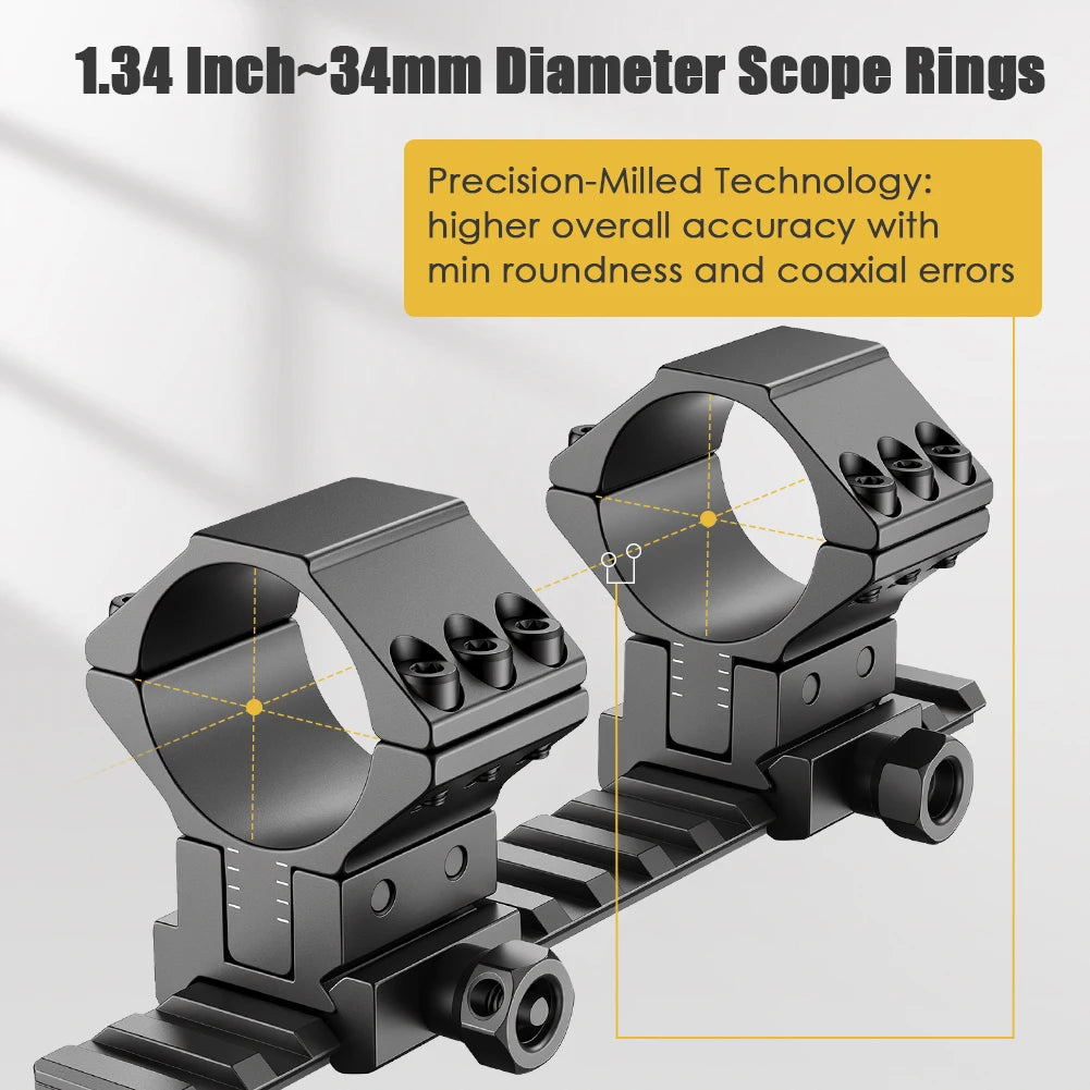 UniqueFire Scope Mount Rings for Dia 34mm Tube for 20mm Dovetail Picatinny Rail Flashlight Mount Adjustable Height and Angle