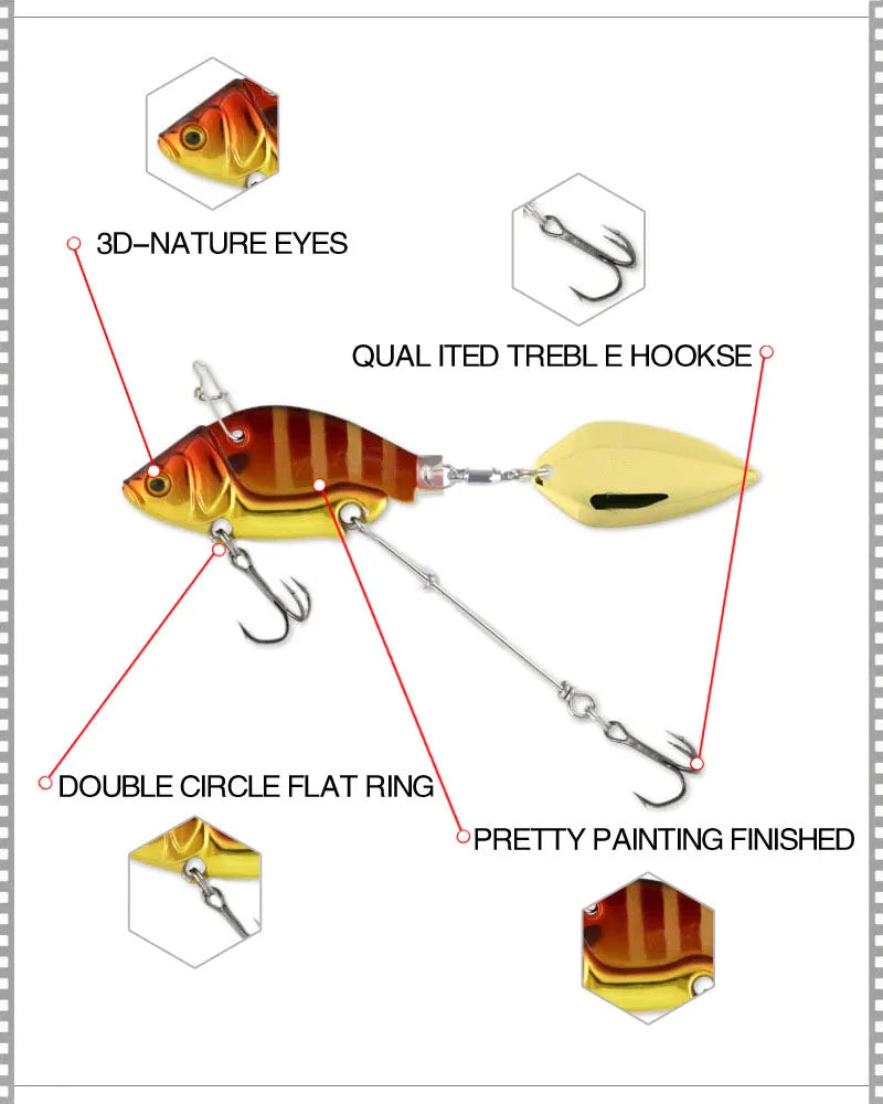 Vib Fishing Lures Wobble Rotating Metal Vib Vibration Bait Winter Fishing  Artificial Hard Baits Spinner Spoon Lure sinking