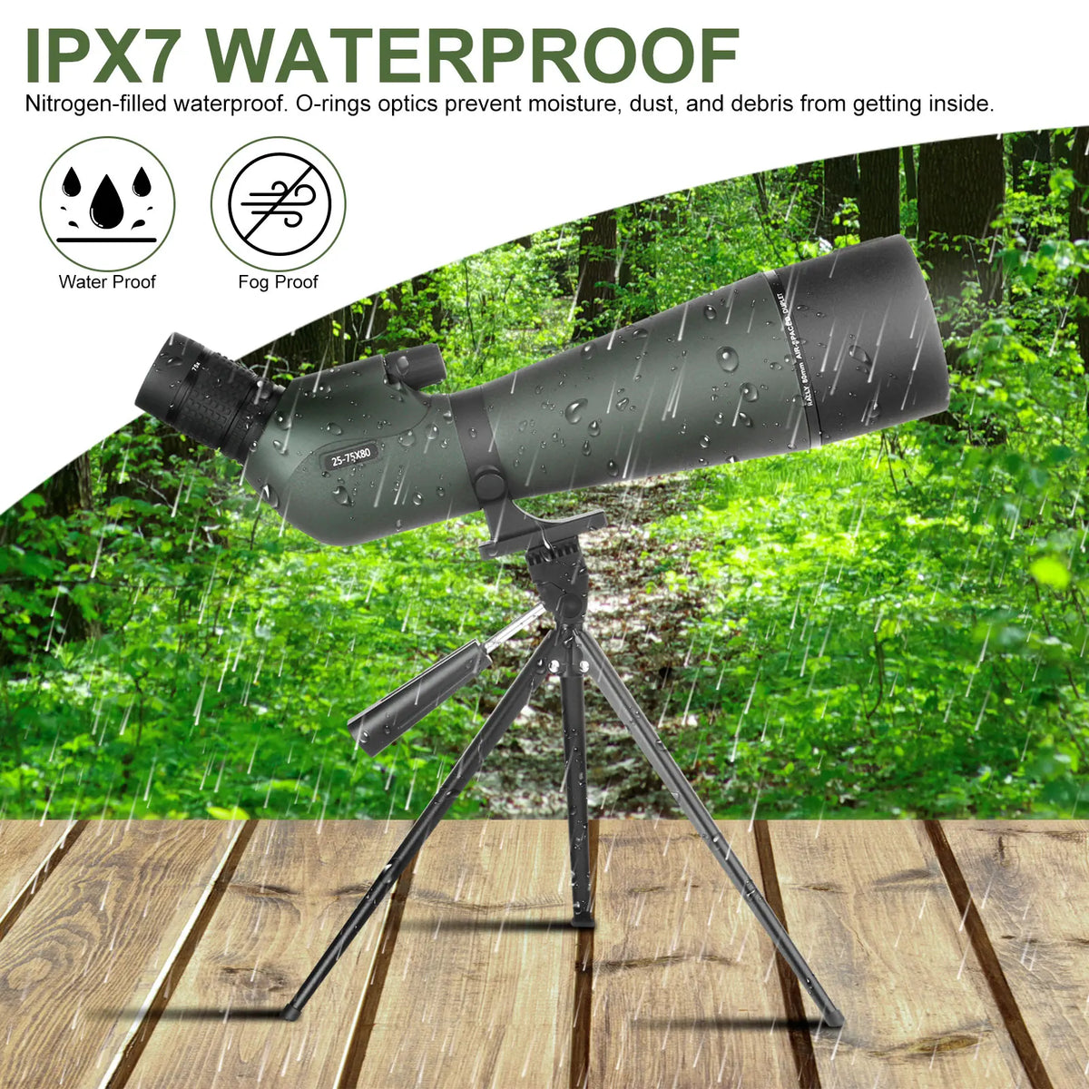 25-75x80 Spotter Scope With Tripod Phone Adapter  Waterproof Fogproof Spotting Scope For Bird Watching Target Shooting Wildlife