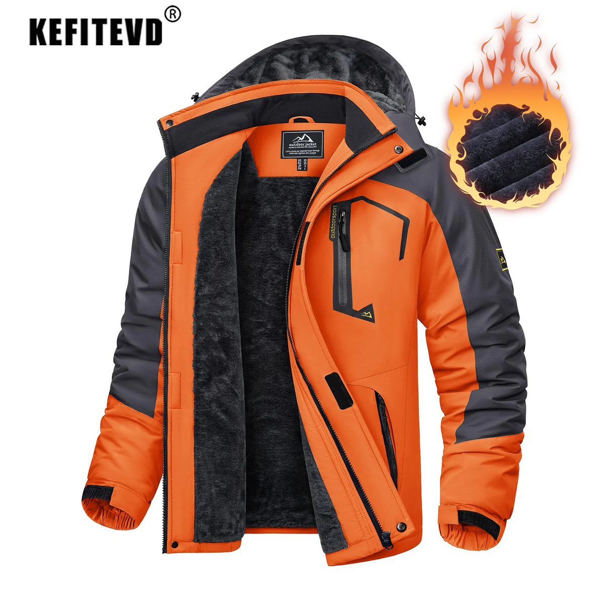KEFITEVD Winter Ski Jacket Men's Warm Fleece Lined Jackets Water Resistant Heavyweight Coats Outdoor Hiking Camping Windbreaker
