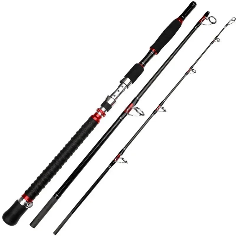 1.8M 2.1M Portable Fishing Rod Travel Surf Saltwater Heavy 3-Piece Carbon Spinning Rod 30-50lb Boat Jigging Trolling Fishing Rod