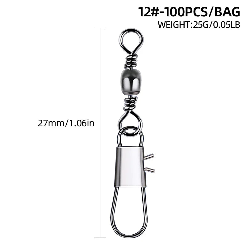 100pcs/lot Fishing Connector Bearing Rolling Swivel Snap Fishhook Lure Connector Tackle Accessories ﻿