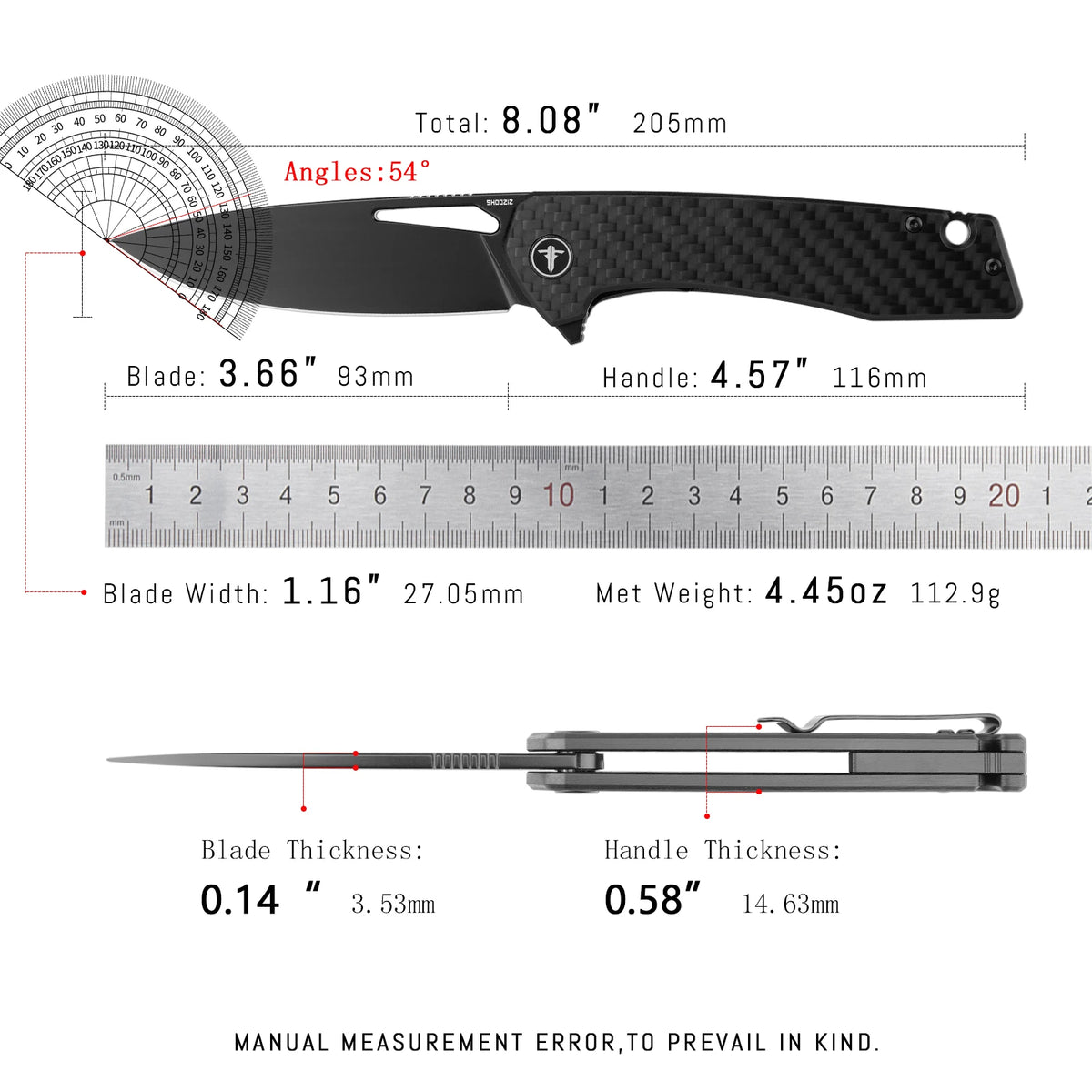 Shooziz EDC Pocket Folding Knife with Clip, 3.66"D2 Satin/PVD Blade, Ultem/G10/Micarta/ G10 Carbon Fiber for Outdoor Camping