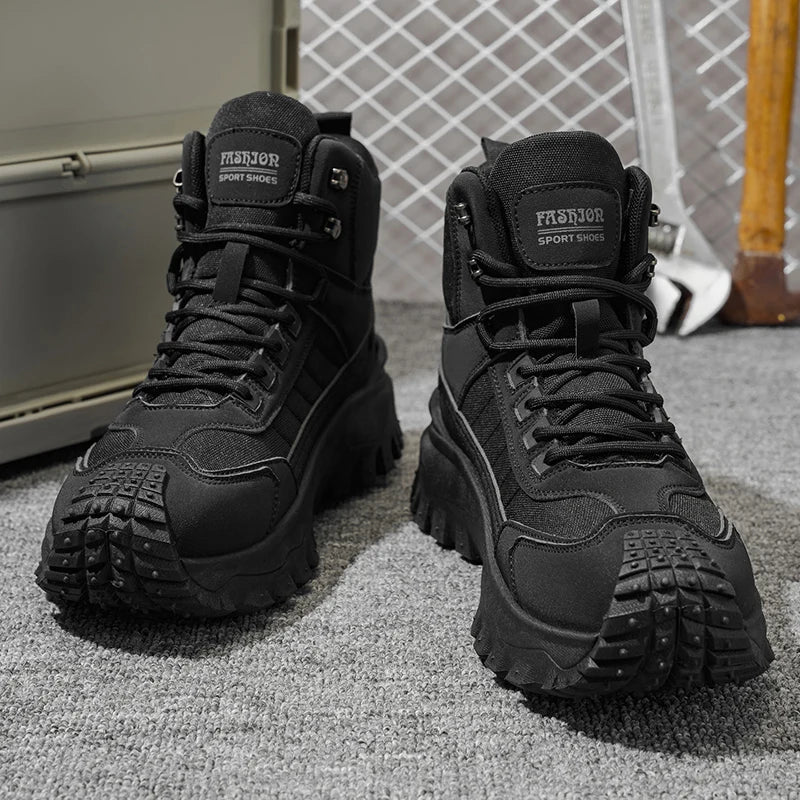 Men's Thick-Soled High-Top Boots, Non-Slip and Wear-Resistant, Suitable for Outdoor Hiking and Everyday Casual Wear