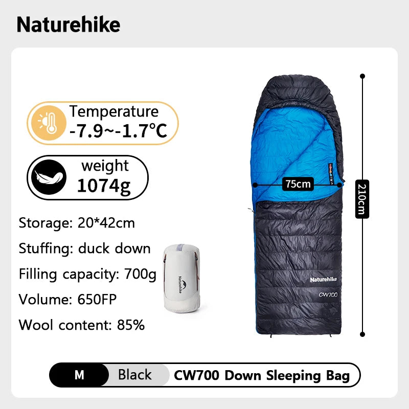Naturehike Duck Down Sleeping Bag CW400 CW700 Adult Outdoor Camping Winter Thickened Cold Lightweight Sleeping Bag