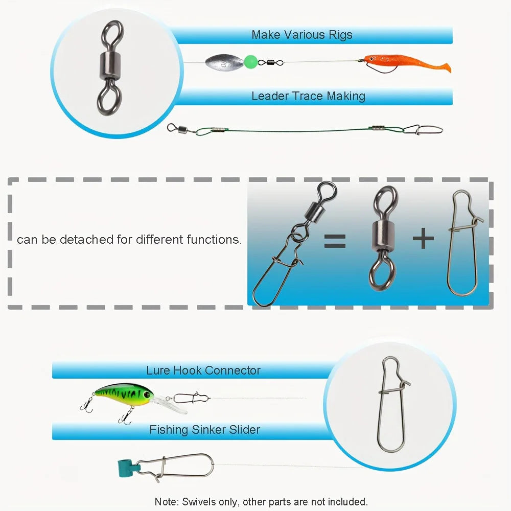 95/210 PCS Set Fishing Connector Gear Kit 2-10# Stainless Steel Pin Bearing Rolling Swivel Snap For Lure Hook Tackle Accessories