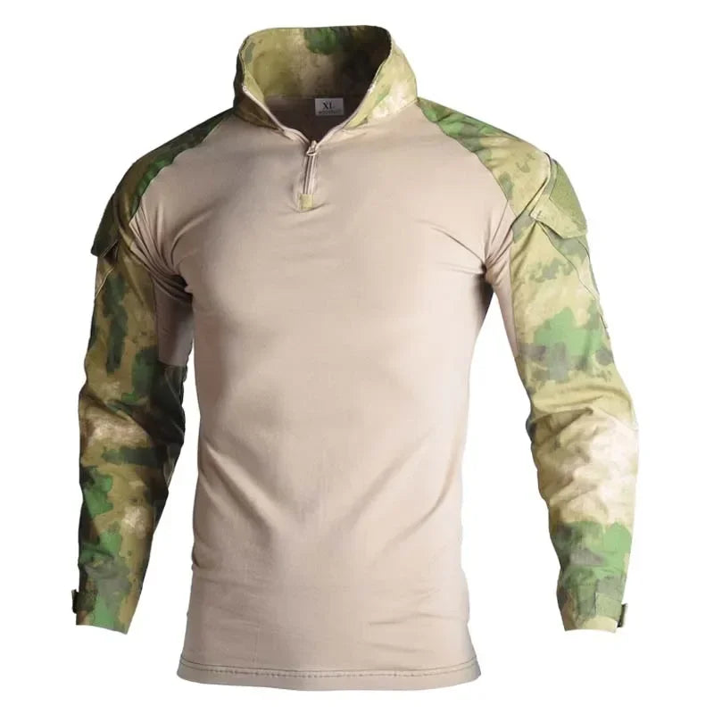 Outdoor Tactical Hiking T-Shirts Men Combat Military Army CP Camouflage Long Sleeve Hunting Climbing Shirt Cotton Sport Clothes
