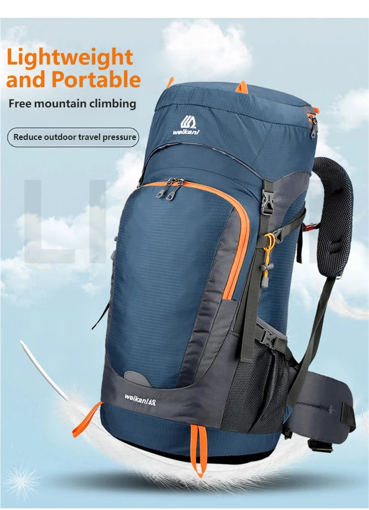 65L Waterproof Hiking Backpack with Free Rain Cover Large Capacity Outdoor Travel Daypack For Camping Climbing Mountaineering