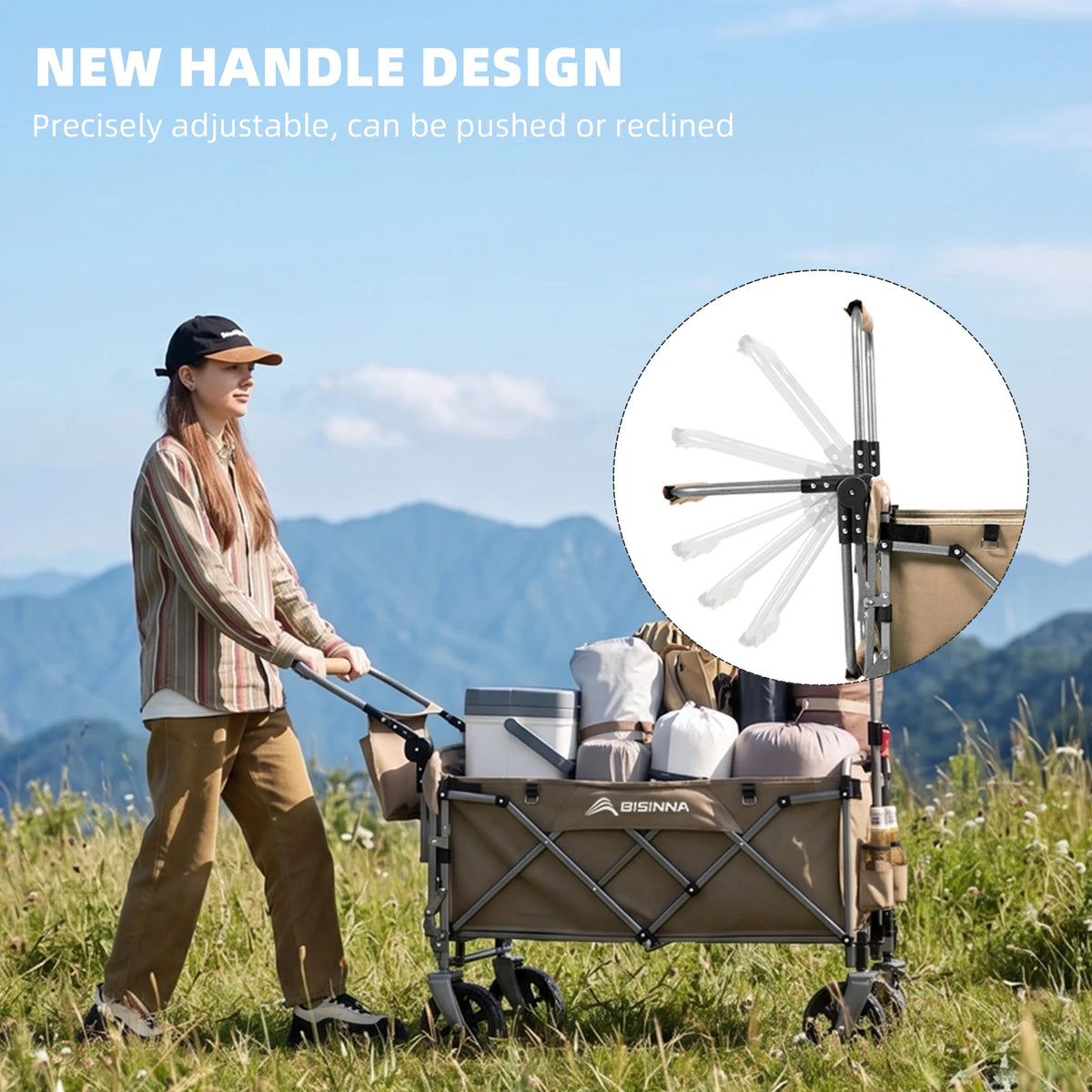 BISINNA Camping Wagon Cart Folding Utility Heavy Duty Large Capacity Trolley Outdoor Shopping Picnic Collapsible Hand Truck