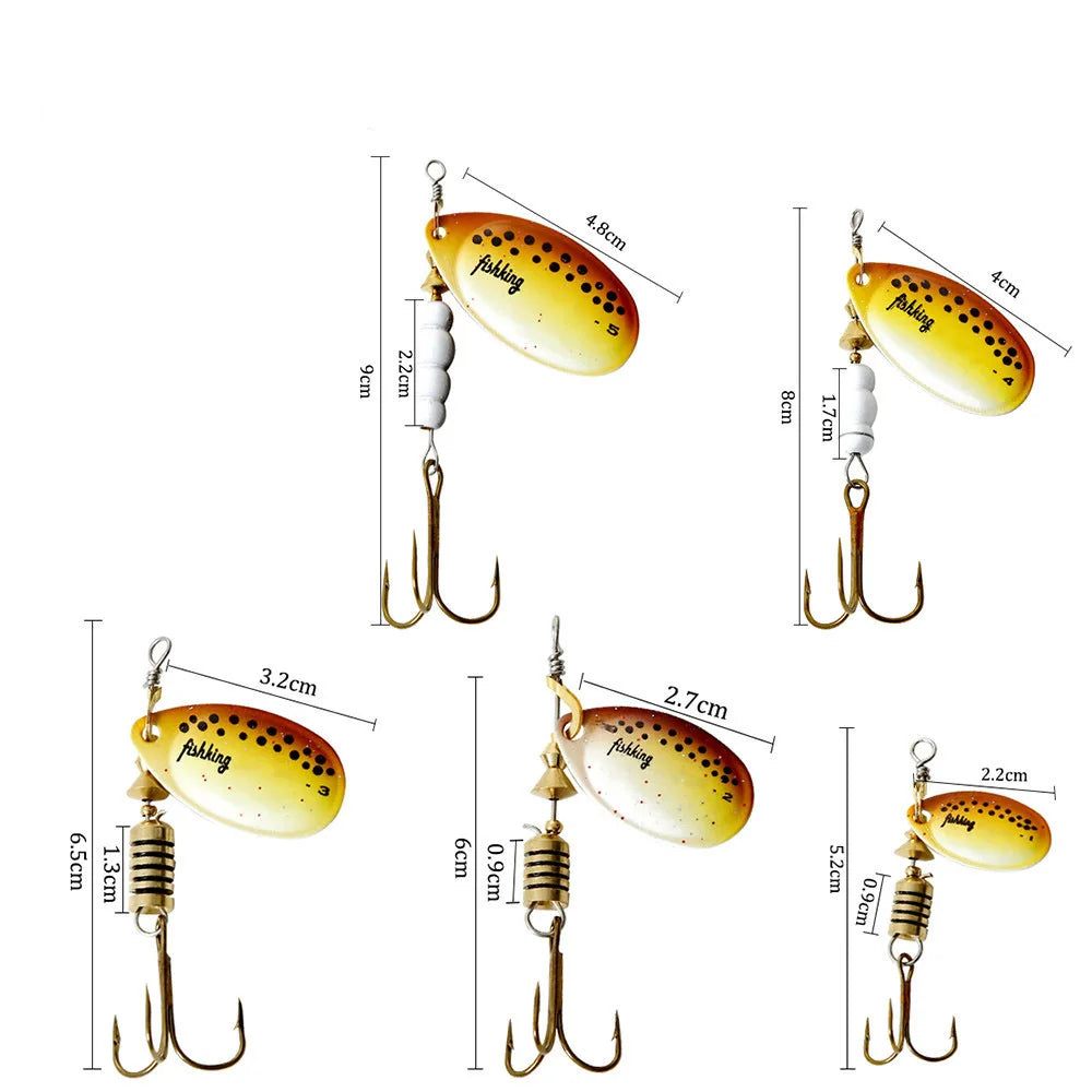 Spinner Bait Fishing Lure 3.9g 4.6g 7.4g 10.8g 15g Rotating Spinners Spoon Lures Pike Metal With Treble Hooks Fishing Goods