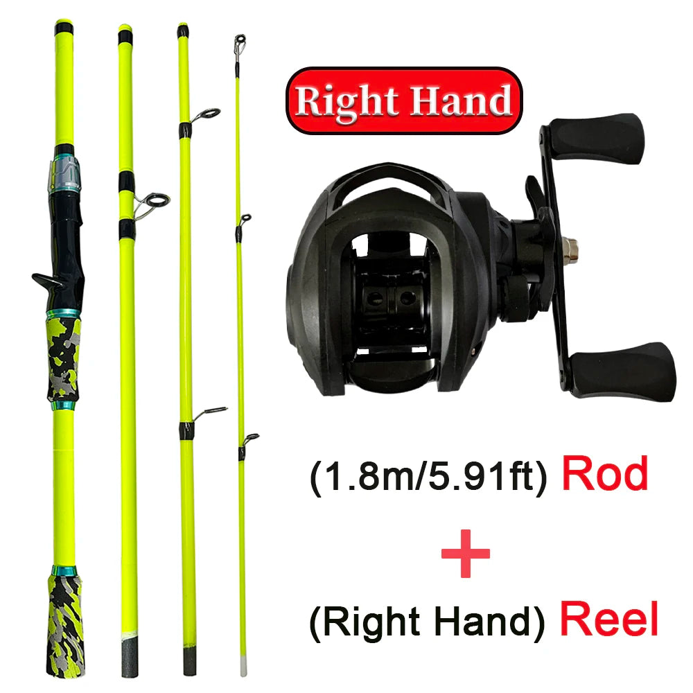 1.8m/2.1m Professional Bass Fishing Rod and Reel Combo Baitcast Reel 10kg Max Drag Carbon Travel Pole Lure Weight 3.5g-14g