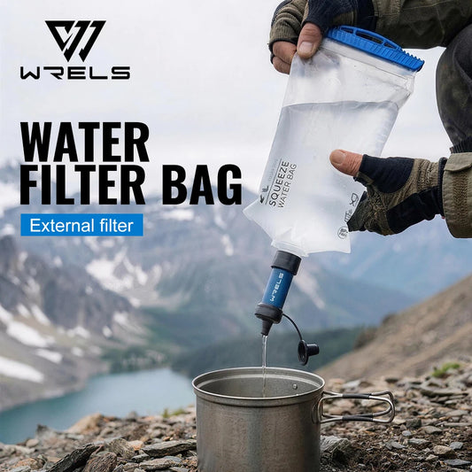 WRELS Water Collection Filtration Bag for Water Filtration System Survival Water Filter Straw Foldable BPA-Free Filtration Bag