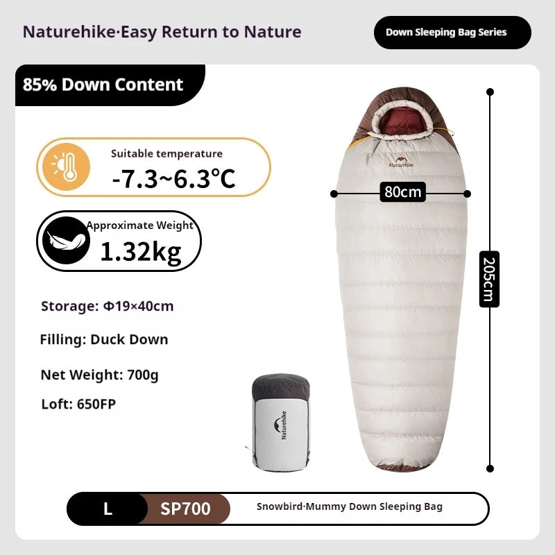 Naturehike Snowbird Duck Down Sleeping Bag Mummy 650FP Ultralight Outdoor Camping Thickened Warm Winter Adults Sleeping Bag-20°C