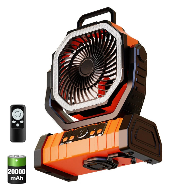 20000mAh Battery Operated Fan Portable Rechargeable Desk/Camping Fan with LED Light and Hook Outdoor Fan for Tent Car Trip