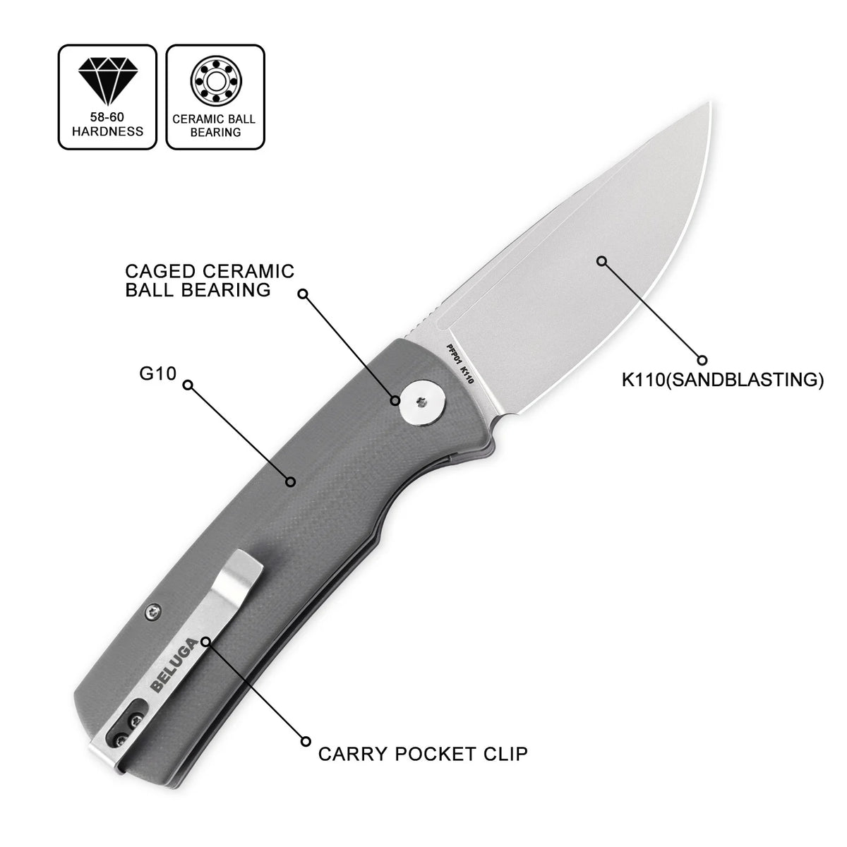 Petrified Fish Beluga PFP01 Lightweight Folding Knife EDC K110 G10 Handle Knife for Hunting Fishing Outdoor Camping Survival