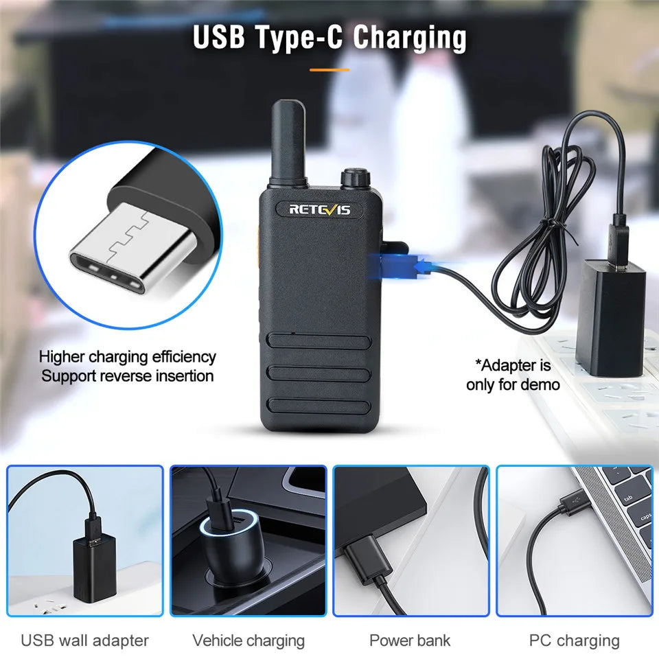 Retevis RT622P (B63) New Version of RT22 15mm Ultra-thin Mini Walkie-talkie PMR446 Profesional 2 Way Radio Type-C VOX for Family