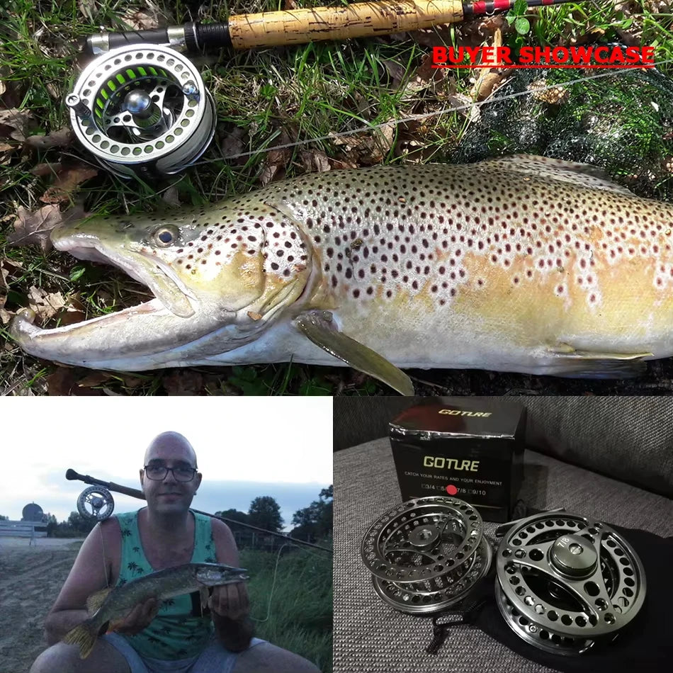 Goture Fly Fishing Reel 3/4 5/6 7/8 9/10 Max Drag 8kg 2+1BB Lightweight CNC Large Arbor Left/Right Fly Reel+Spare Spool Set